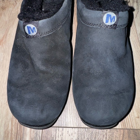 Merrell Womens Sz 10 Shoes Loafer Primo Chill Slide Black Leather Faux Fur Lined - Picture 2 of 5